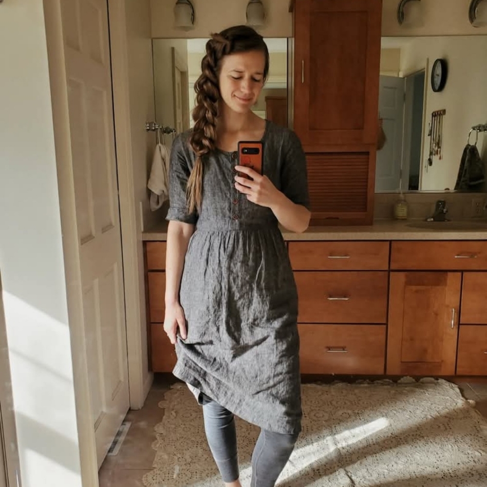 Pyne & Smith No 12 Grey Linen Button Up Midi Dress S